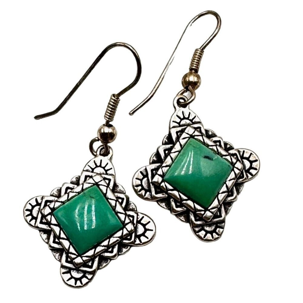 Carolyn Pollack Green Turquoise Sterling Silver Chandelier Pierced Earrings
